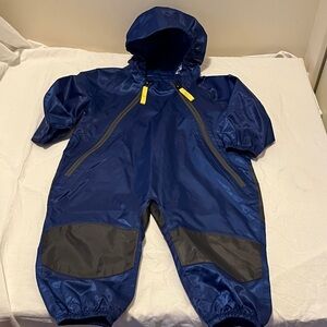 NWOT 18M Blue Hooded Muddy Buddy with Yellow Accents